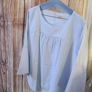 Blouse blue stripes size Large Loft brand # 0016